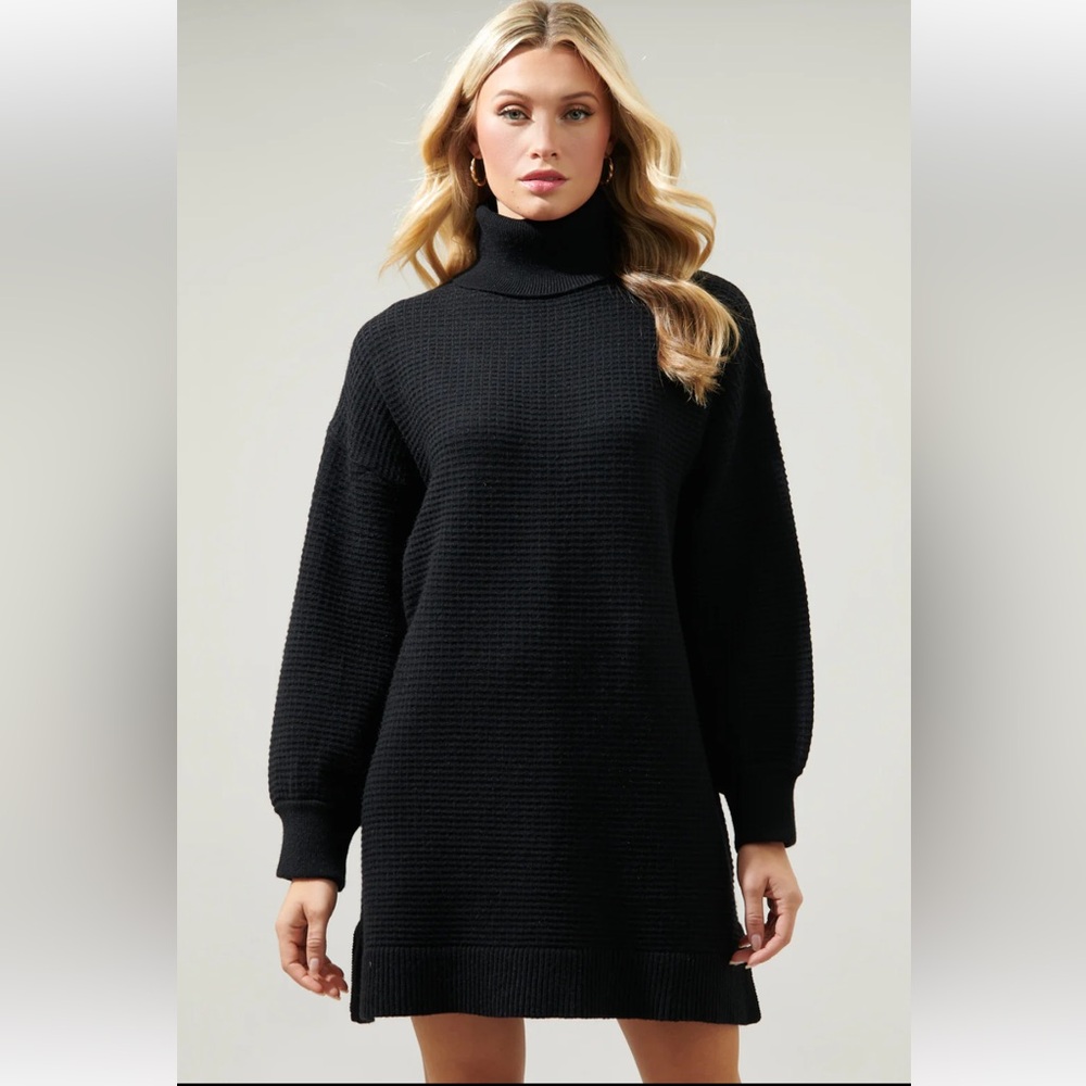 Super Soft Black Turtleneck Sweater Dress
